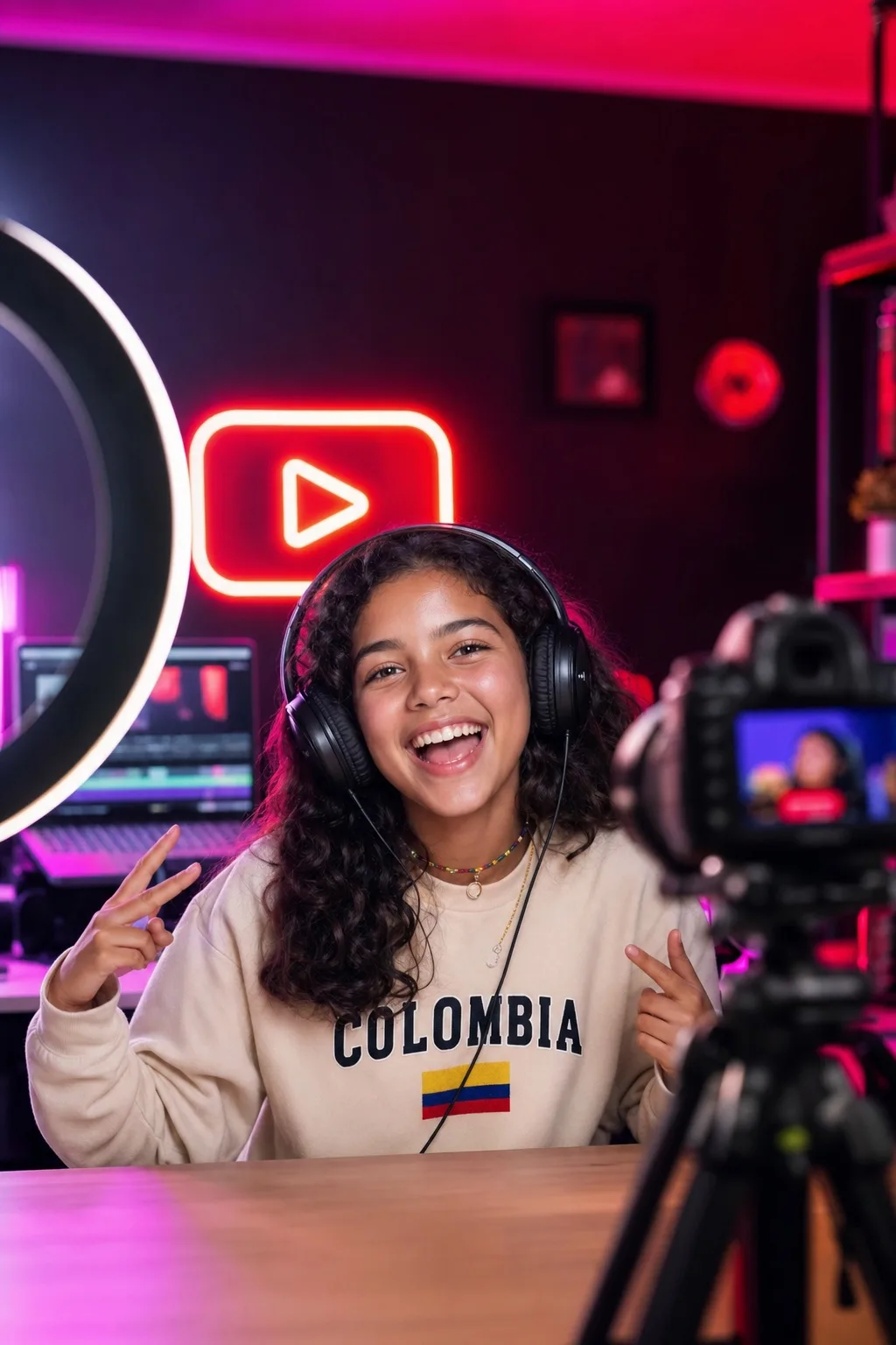 Niña grabando y creando contenido de video en AKUMAYA